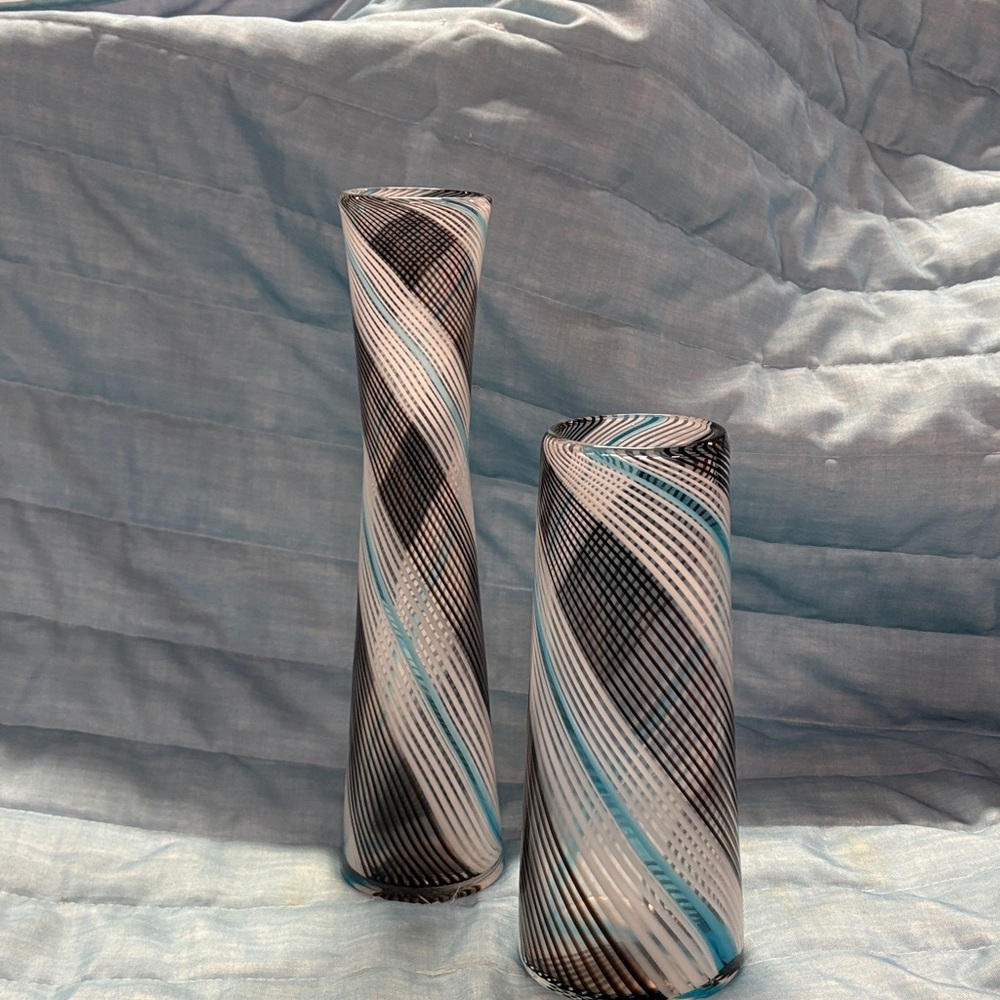 Pier 1 Black and Blue Striped Vases